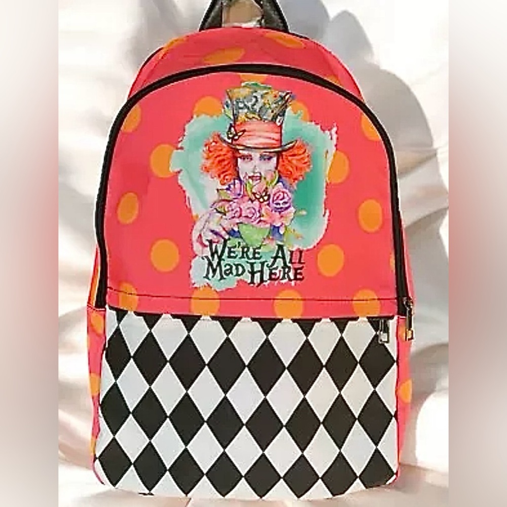 MAD‎ HATTER……Alice In Wonderland themed Backpack Bag.  1 Of A Kind.  New